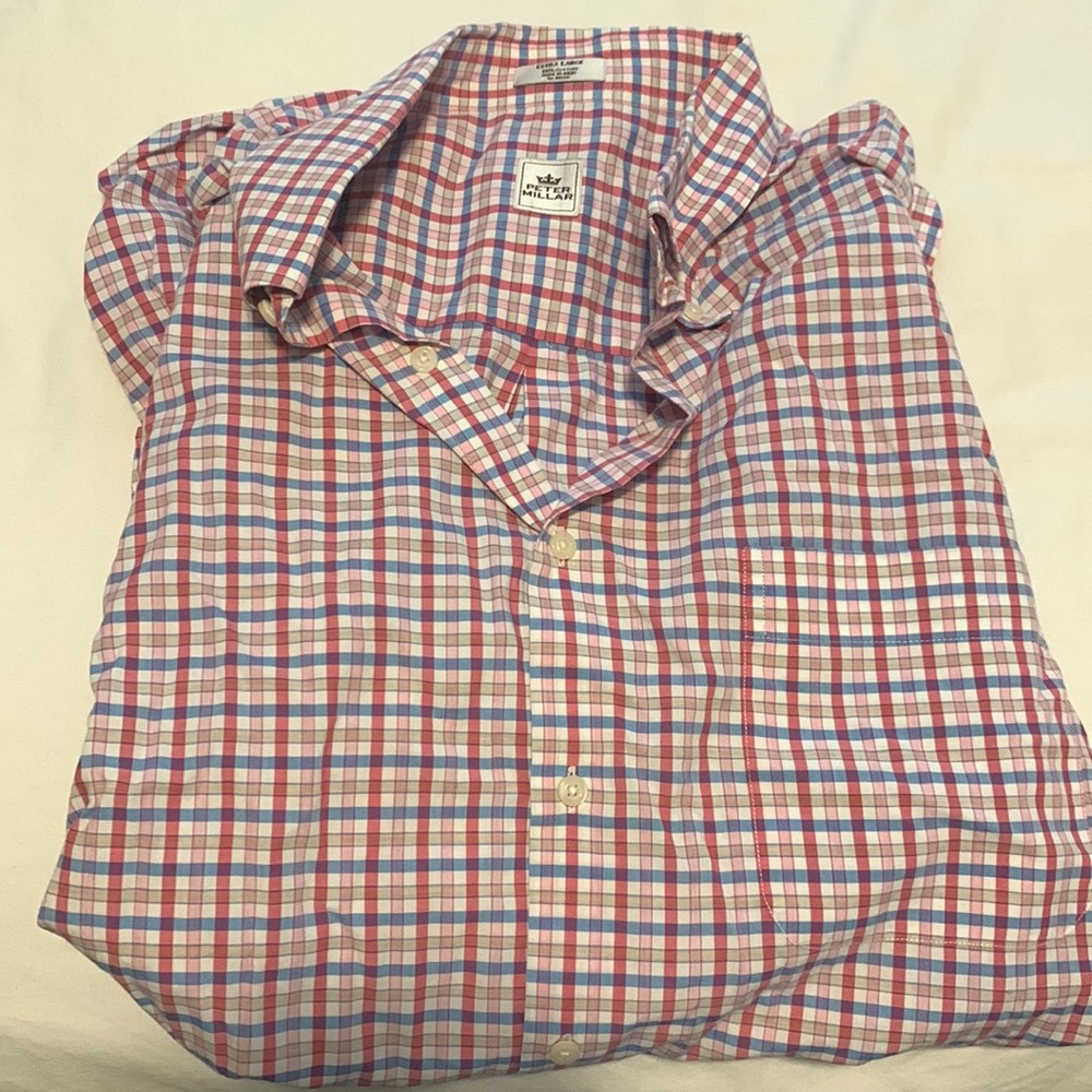XL peter millar pink checkered button down